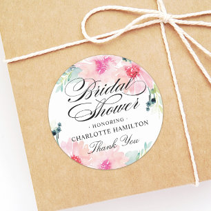 Elegant Blush Floral Watercolor Bridal Shower Classic Round Sticker