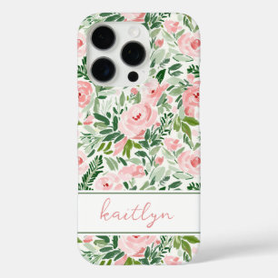 Elegant Blush Floral Watercolor Personalised iPhone 16 Pro Case