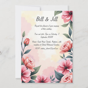 Elegant Blush Floral Watercolour Roses Wedding Invitation
