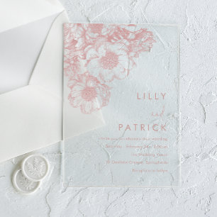 Elegant Blush Floral Wedding Acrylic Invitations