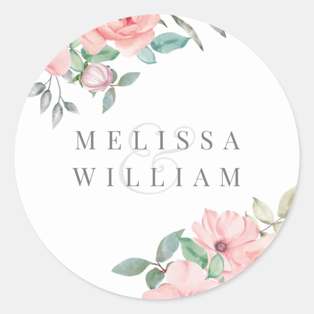 Elegant Blush Floral Wedding Envelope Seal (Front)