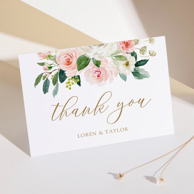 Elegant Blush Floral Wedding Folded Thank You Card (Creator Uploaded)