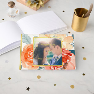 Elegant Blush Floral Wedding Gold Guest Book