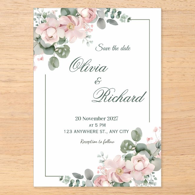 Elegant Blush Floral Wedding Invitation (Front)