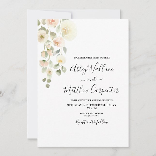 Elegant Blush Floral wedding invitation (Front)