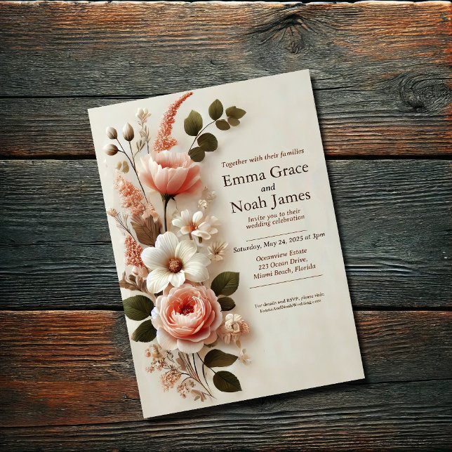 Elegant Blush Floral Wedding Invitation (Creator Uploaded)