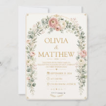 Elegant Blush Floral Wedding Invitation