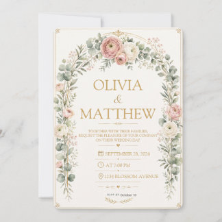 Elegant Blush Floral Wedding Invitation