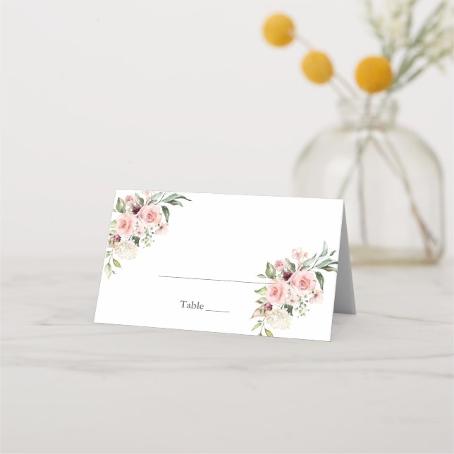 Elegant Blush Floral Wedding Place Cards (Front)
