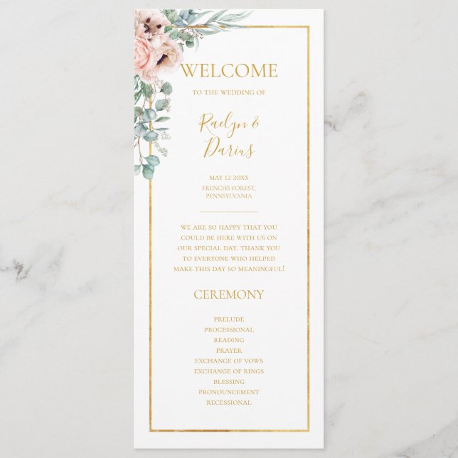 Elegant Blush Floral | Wedding Program Programme (Front)