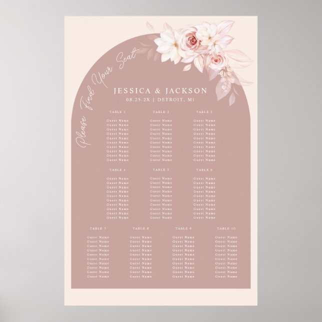Elegant Blush Floral Wedding Seating Chart (Front)