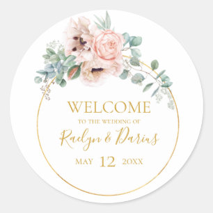 Elegant Blush Floral   Wedding Welcome Classic Round Sticker