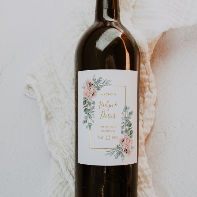 Elegant Blush Floral | Wedding Wine Label (Creator Uploaded)
