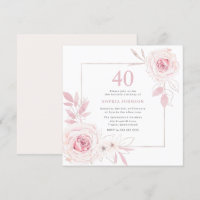 Elegant Blush Floral Wreath Frame 40th Birthday