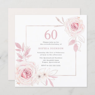 Elegant Blush Floral Wreath Frame 60th Birthday Invitation