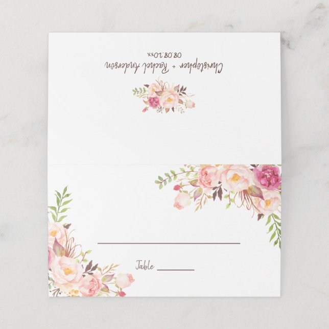 Elegant Blush Florals Wedding Escort Folded Place  Card (Outside Unfolded)