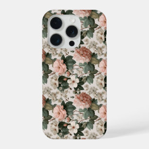 Elegant Blush Flower Ivory Floral Pattern iPhone 15 Pro Case