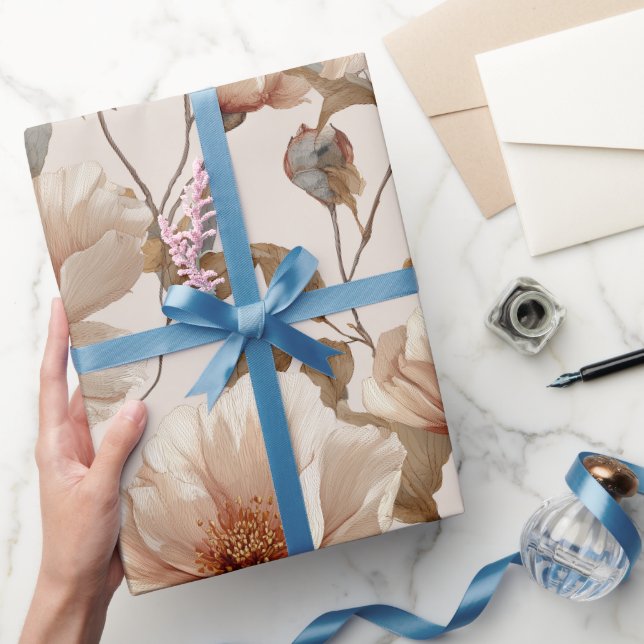 Elegant Blush Flower Ivory Floral Pattern Wrapping Paper (Gifting)