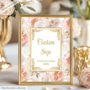 Elegant blush flowers and gold wedding custom sign