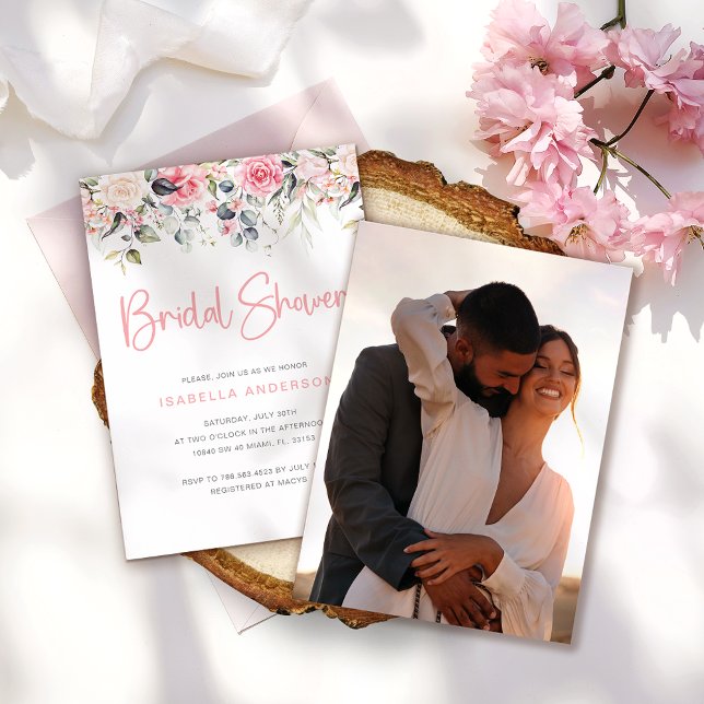 Elegant Blush Flowers and Greenery Bridal Shower Invitation (Creator Uploaded)