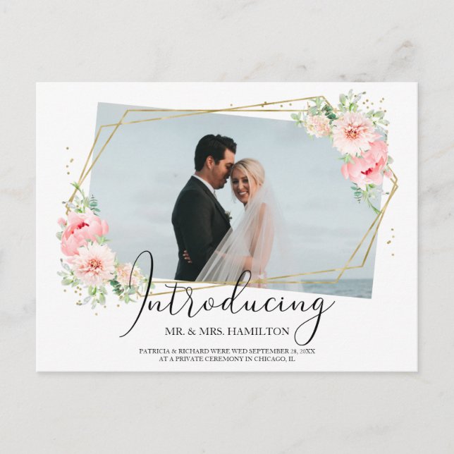 Elegant Blush Flroral Eloped Announcement Postcard (Front)