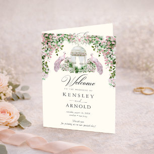 Elegant Blush Garden Folded Wedding Program Programme