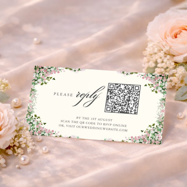 Elegant Blush Garden Wedding QR code RSVP Card (Creator Uploaded)