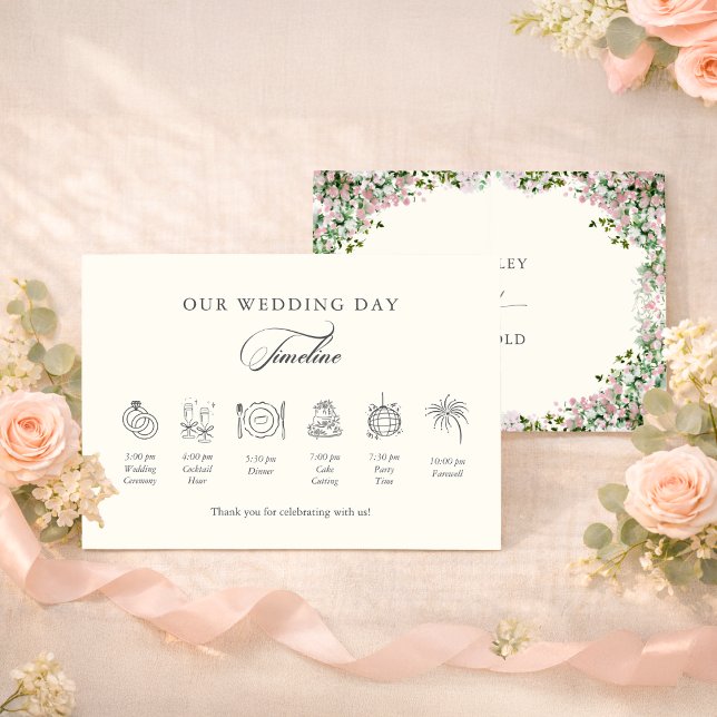 Elegant Blush Garden Wedding Timeline Enclosure Card (Creator Uploaded)