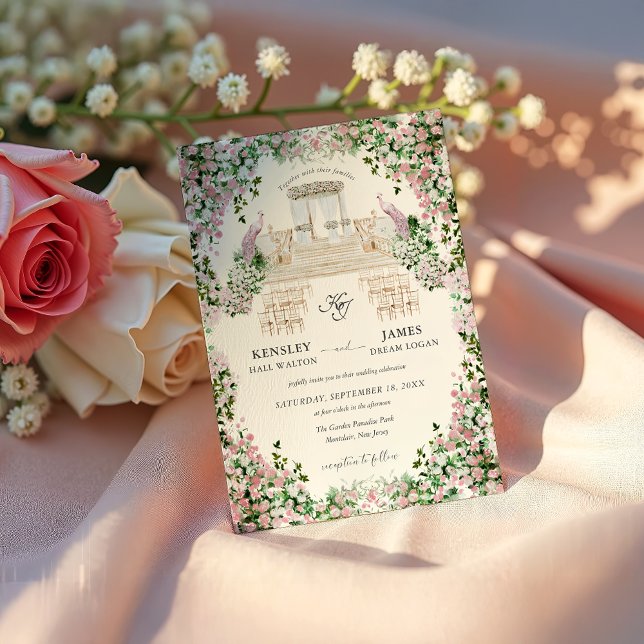 Elegant Blush Garden Wedding with Monogram Invitation (Creator Uploaded)