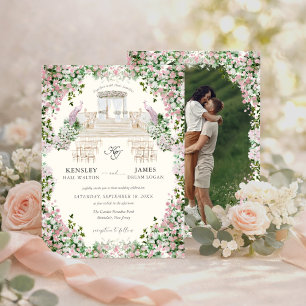 Elegant Blush Garden with Photo Wedding Invitation