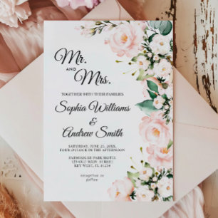 Elegant Blush Gentle Rose Flowers Wedding Invitation