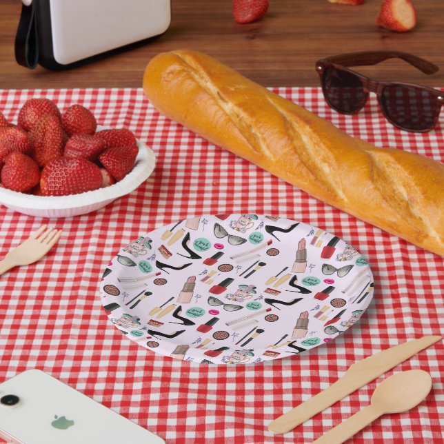 Elegant Blush Girly Pink Makeup Artist Glamour Paper Plate (Picnic)