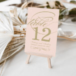 Elegant Blush Gold Calligraphy Wedding Monogram Table Number<br><div class="desc">Each table number card must be customised via Personalise it" and individually added to the shopping cart. Elegant antique gold, champagne, and pastel blush pink design includes a flourished monogram and calligraphy accents. For two-sided table number cards, simply click "Clear" to remove the damask pattern image that would otherwise appear...</div>