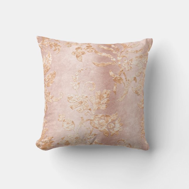 Elegant Blush Gold Damask Satin Pretty Home Decor Cushion (Front)