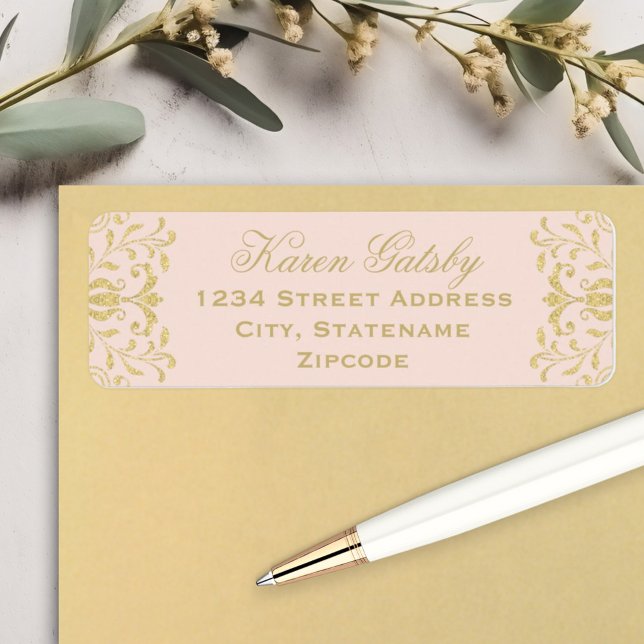 Elegant Blush Gold Damask Wedding Address (Creator Uploaded)