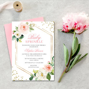 Elegant Blush Gold Floral Baby Sprinkle Brunch Invitation