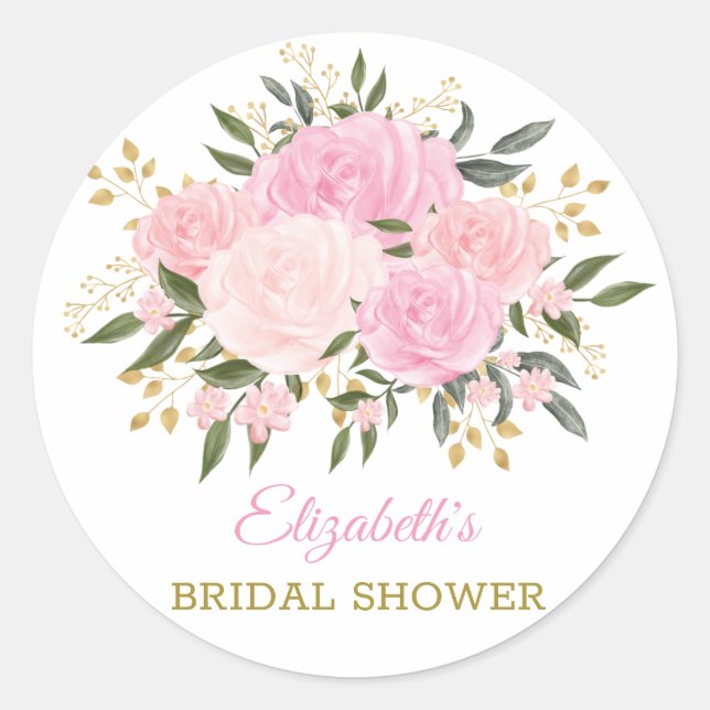 Elegant Blush Gold Floral Greenery Thank You Favor Classic Round Sticker (Front)