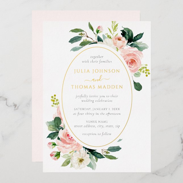 Elegant Blush Gold Floral Wedding  (Front/Back)