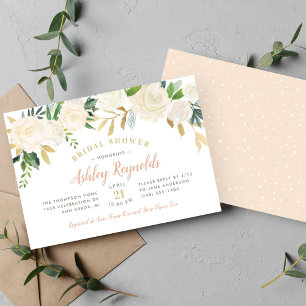 Elegant Blush Gold Floral Wedding Bridal Shower Invitation