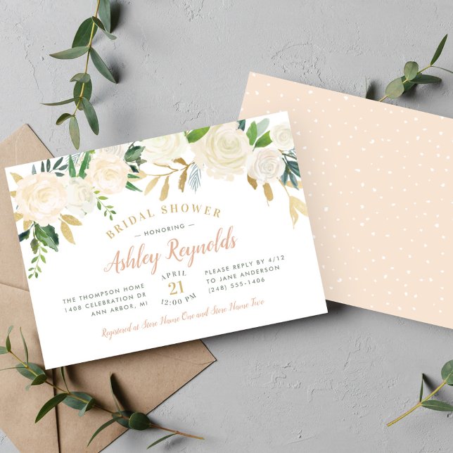 Elegant Blush Gold Floral Wedding Bridal Shower Invitation (Creator Uploaded)