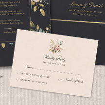 Elegant Blush Gold Floral Wedding RSVP Card