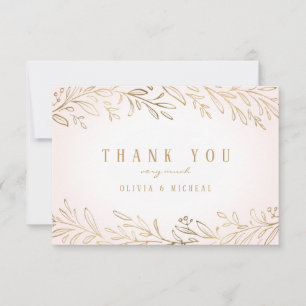 Elegant blush gold gilded botanical thank you card