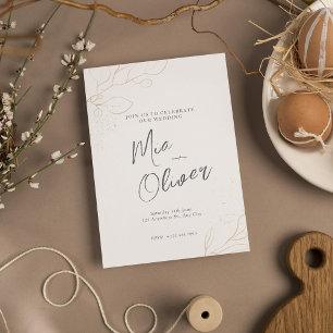 Elegant Blush Gold Modern Calligraphy Wedding  Invitation