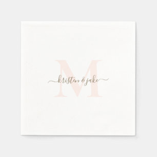 Elegant Blush & Gold Monogram Swash Wedding Napkin