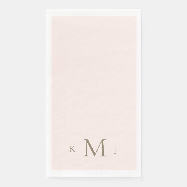 Elegant Blush & Gold Monogram Wedding Napkin (Front)