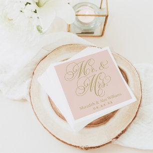 Elegant Blush Gold Mr and Mrs Wedding Napkin