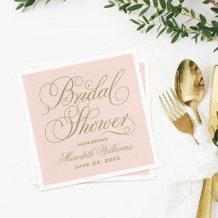 Elegant Blush Gold Script Wedding Bridal Shower Napkin