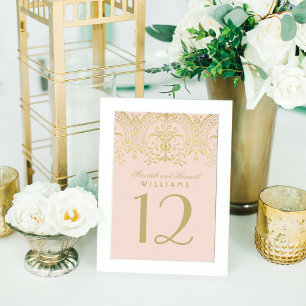 Elegant Blush Gold Vintage Glamour Monogram Table Number