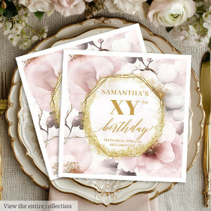 Elegant Blush Gold Watercolor 80 Birthday Napkins