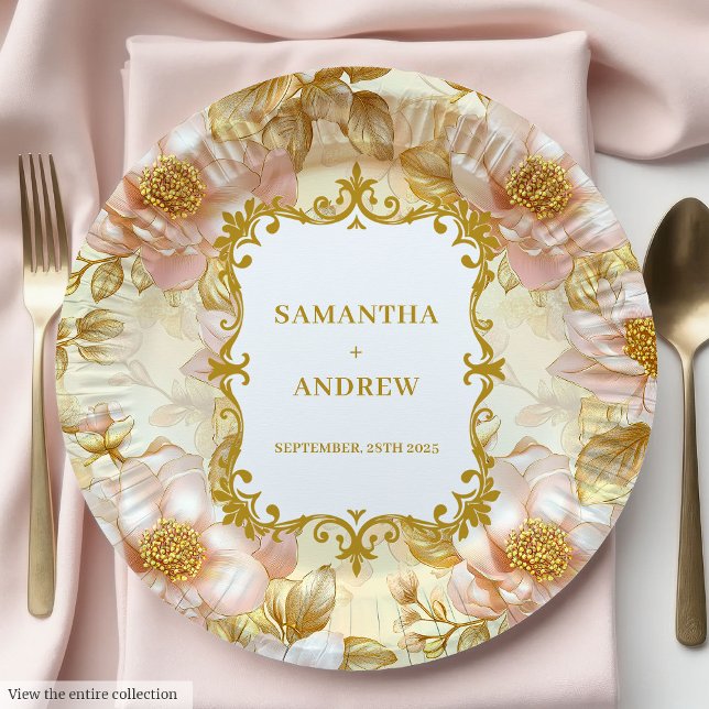 Elegant Blush Gold Wedding Paper Plates (Elegant Blush Gold Wedding Paper Plates)